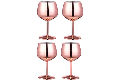 4Pcs Stainless Steel Stemmed Wine Glasses Shatter Proof Unbreakable Wine Goblets-Rose Gold