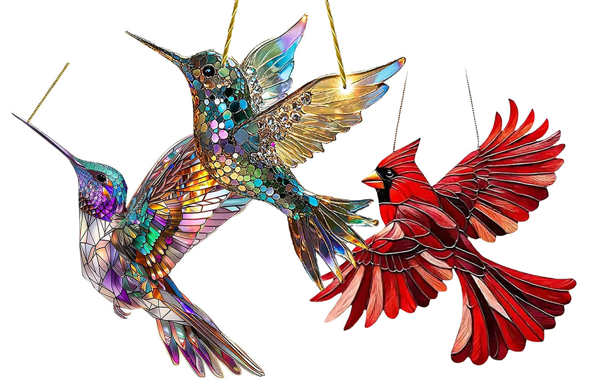 3Pcs Colorful Spirit Birds Sherum Spirit Birds Hanging Ornament Sun Catcher Stained Birds