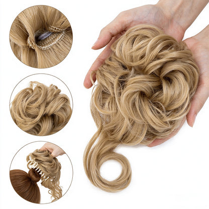 Wavy Bun Hairpiece Clip In Hair Extension Claw Clip Messy Fluffy Hair Piece - Brown