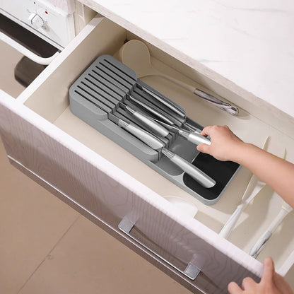 Storage Rack Knife Block Organizer Kitchen Knives Holder Countertop or Drawer Use-Grey