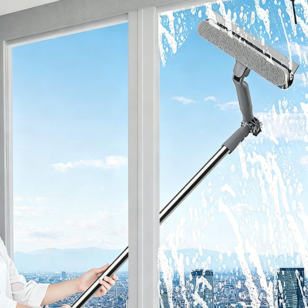 Telescopic Window Cleaner Tool with Squeegee and Scrubber-White