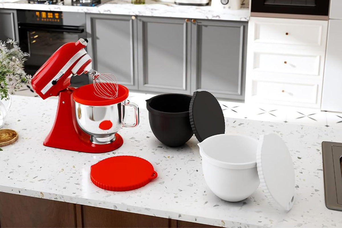 Silicone Mixing Bowl with Lid Set for 5 Qt KitchenAid Mixers -White