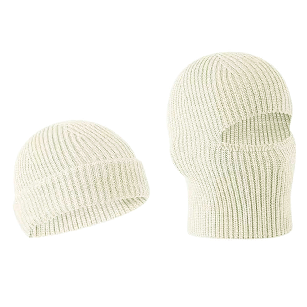 2-in-1 Balaclava Ski Mask Winter Warm Beanie Hat for Men Women Beige