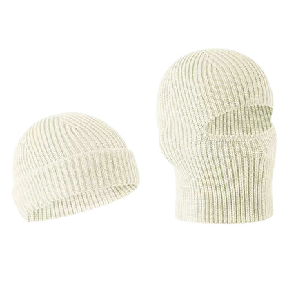 2-in-1 Balaclava Ski Mask Winter Warm Beanie Hat for Men Women Beige