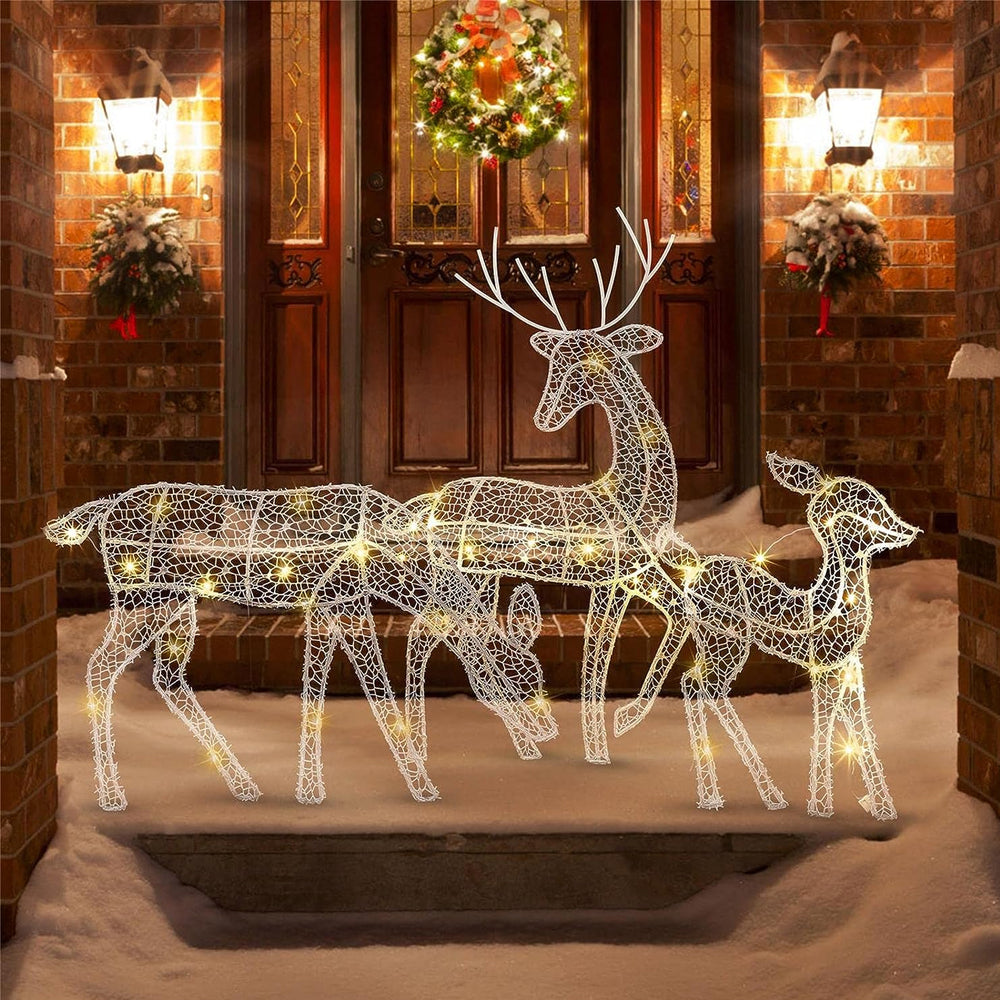 3Pcs 3D Reindeer Christmas Decorative Ornament with String Light Home Garden Yard Decor