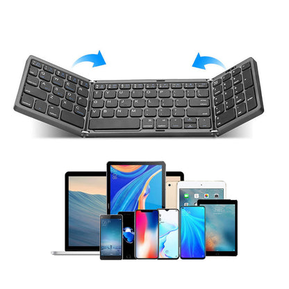Foldable Bluetooth Keyboard Wireless Portable Keyboard Rechargeable for Laptop Tablet Smartphone Device Gray