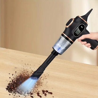 Cordless Desktop and Car Vacuum Cleaner with Blow & Suction Functions and Digital Display-Black