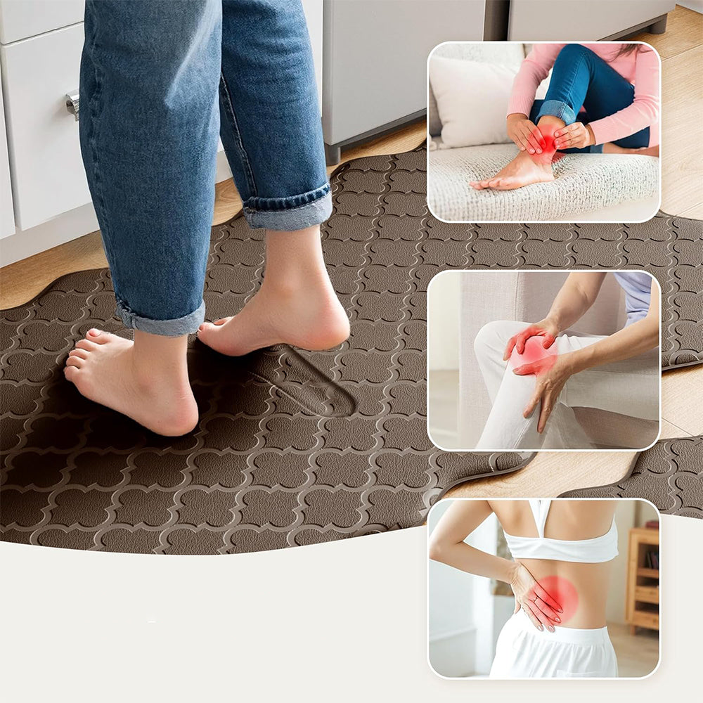 2Pcs PVC Kitchen Mat Set-Brown