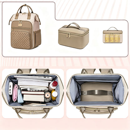 2-in-1 Laptop Backpack with Lunch Bag-Khaki