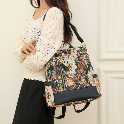 Printed Anti-theft Backpack Multifunctional Large Capacity Travel Bag Brown
