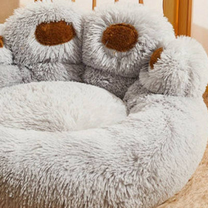 Calming Dog Bed Warm Soft Paw Shape Pet Bed Plush Cushion Bed for Dogs Cats-Grey