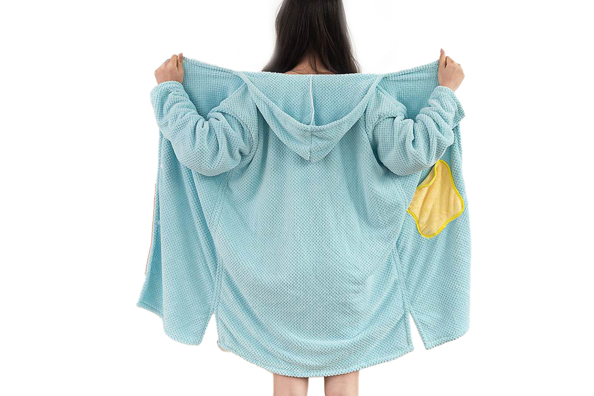 Absorbent Wearable Hooded Surf Poncho Quick-Dry Blanket Towels For Swiming Surfing Aquatics-Blue