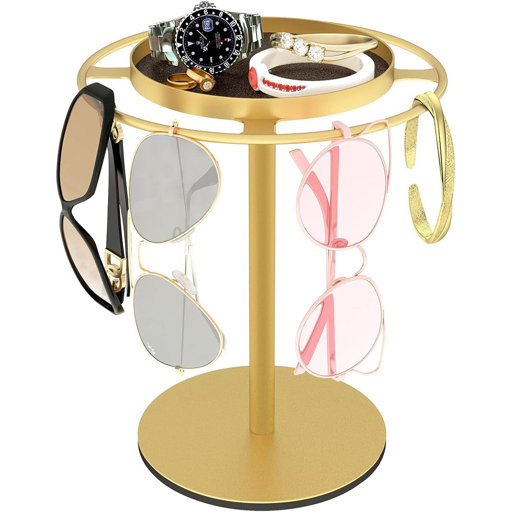 Metal Sunglass Display Organizer Glasses Storage Holder Stand with Tray for Desk Dresser Tabletop Gold