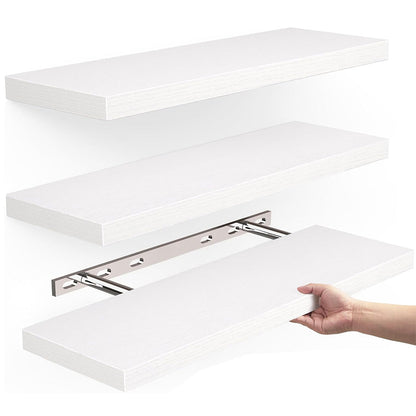 3Pcs Set Wall Mounted Floating Shelves Hanging Wood Storage Shelves for Home Bathroom White