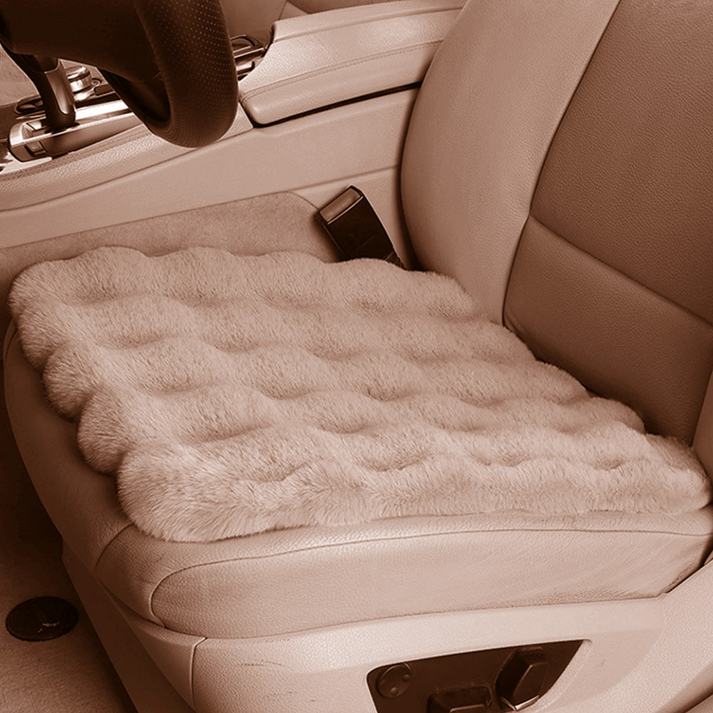 3Pcs Faux Fur Plush Car Seat Cushion Set Non Slip Seat Protector for Winter-Khaki