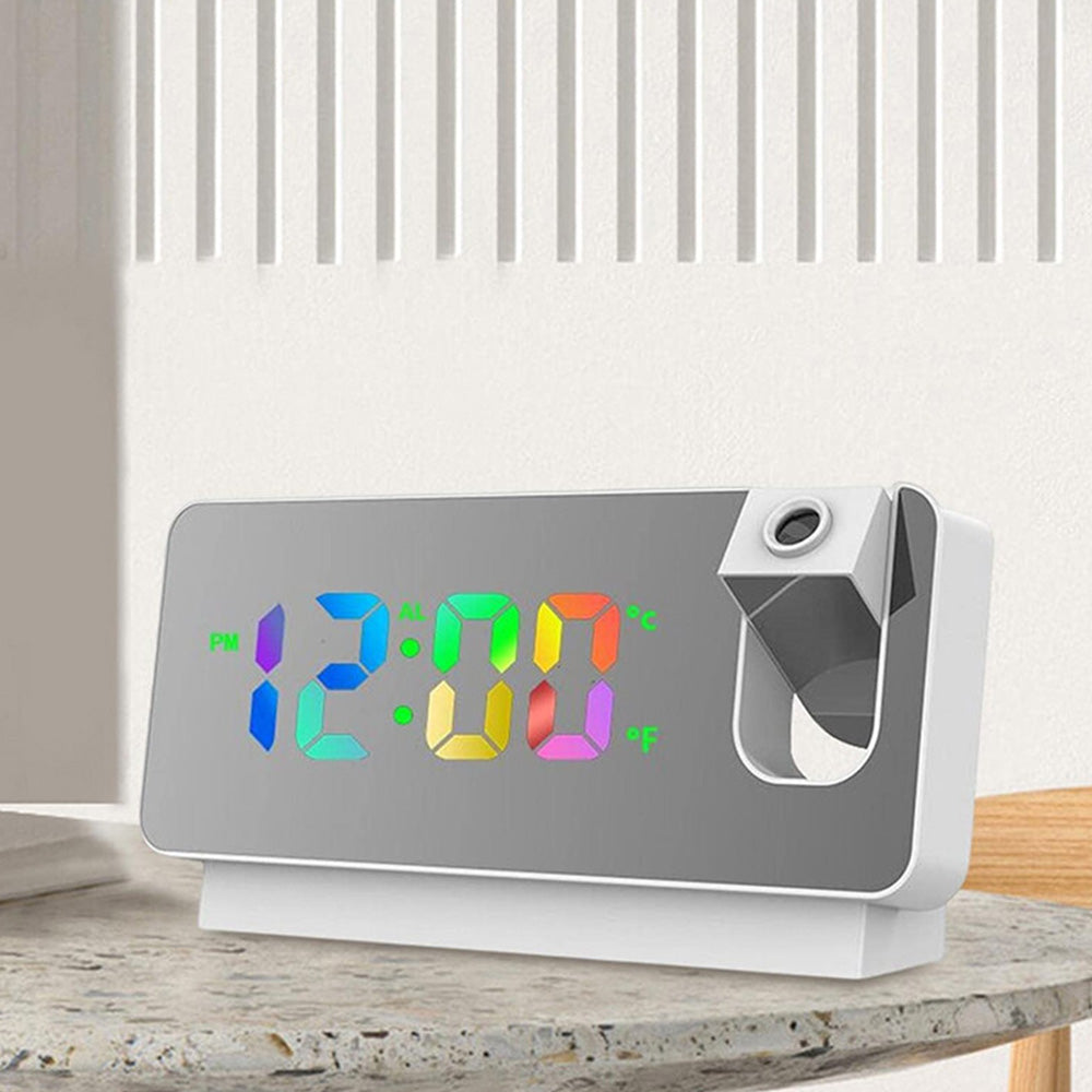 LED Digital Smart Alarm Clock with Time & Temperature Projection LCD Display White