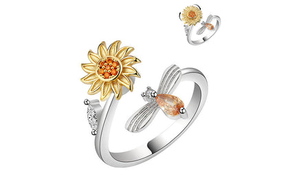 Anxiety Worry Fidget Spinner Ring Meditation Spinner Ring Adjustable Opening-Sunflower