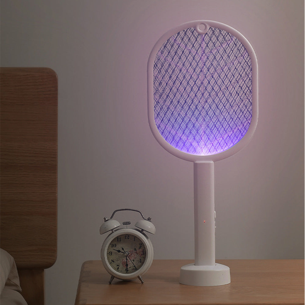 2-in-1 Electric USB Rechargeable Fly Swatter and Mosquito Killer Racket White