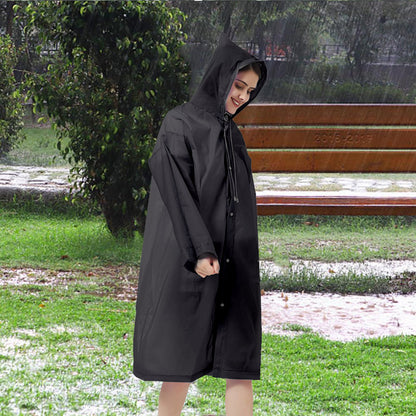 Reusable Unisex Raincoat Non-Disposable Raincoat Waterproof Hooded Poncho Black
