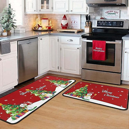 2Pcs Set Christmas Floor Mats Non-Slip Kitchen Mats Xmas Doormats Style 2