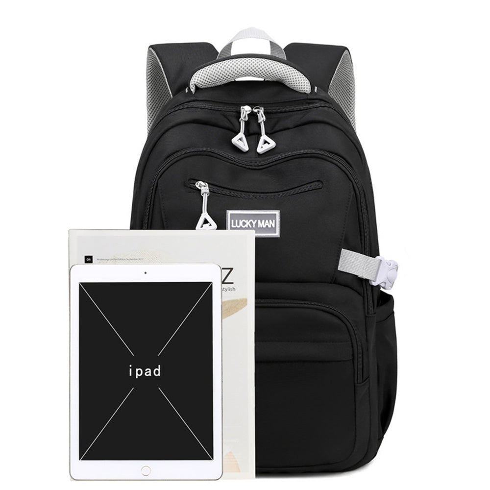 Solid Nylon Backpack Teenage Girls School Shoulder Bag Black