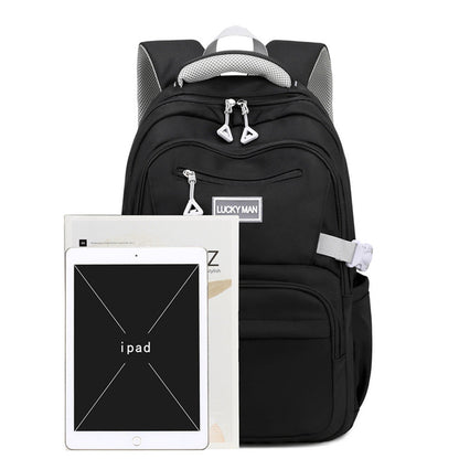 Solid Nylon Backpack Teenage Girls School Shoulder Bag Black