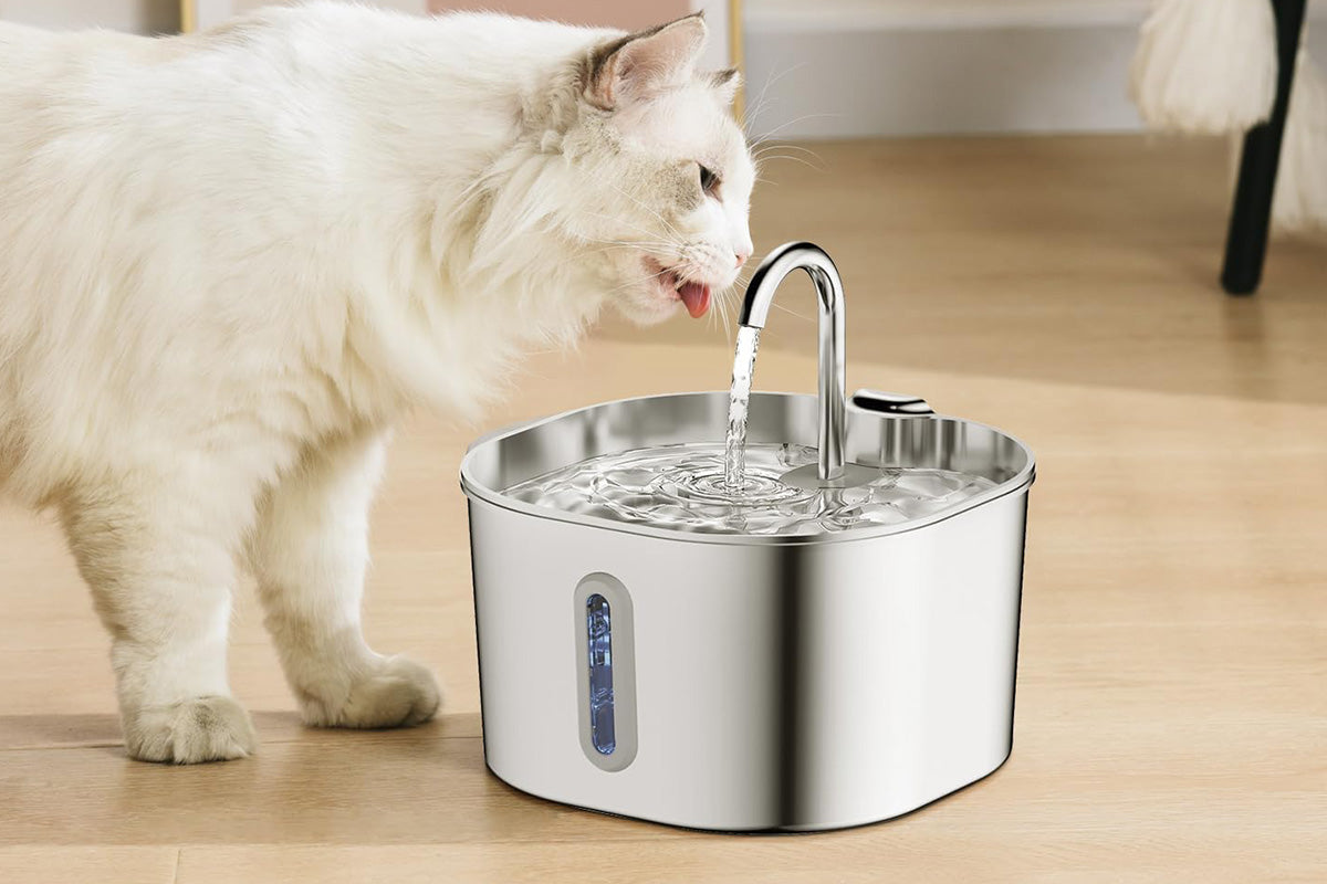 USB 2.2L Stainless Steel Pet Water Fountain - Long Window