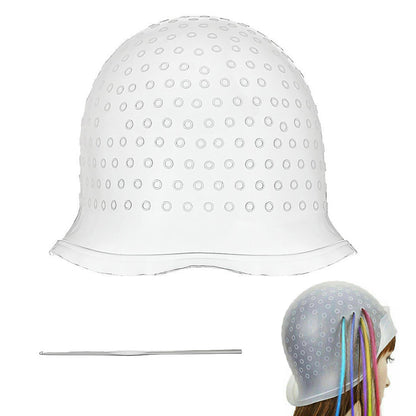 Reusable Silicone Hair Highlighting Cap with Stainless Steel Hook-White