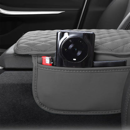 PU Leather Car Center Console Cover with 2 Storage Pocket Car Arm Rest Cover Car Interior Accessories Grey
