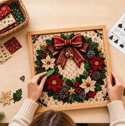 Fabric Poke Art Kit for Adults 3D Christmas Santa Claus DIY Craft - Wreath