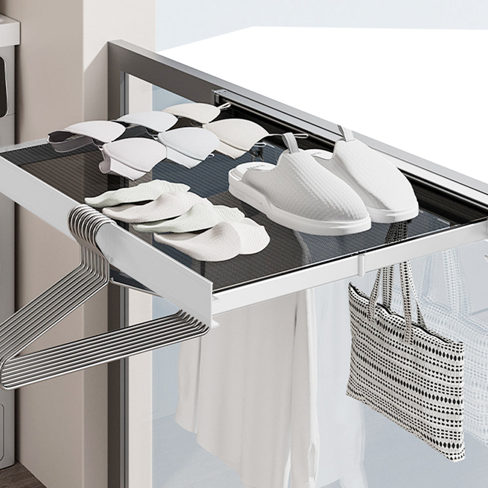 Retractable Pull Out Laundry Rack Wall Mount Space Saving Drying Rack for Bathroom Laundry Room White