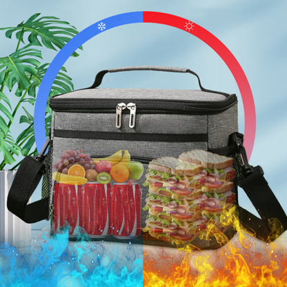 Insulated Lunch Box Leak-Proof Cooler Bag with 4 Pockets Gray