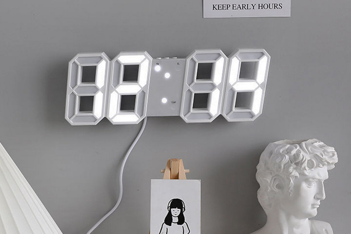 3D LED Digital Wall Clock Alarm Clocks With APP Control For Bedroom-White