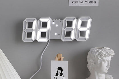3D LED Digital Wall Clock Alarm Clocks With APP Control For Bedroom-White