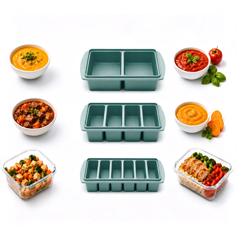 3 Pack Silicone Freezer Trays with Lids for Soup Sauce Meal Prep Storage-Grey