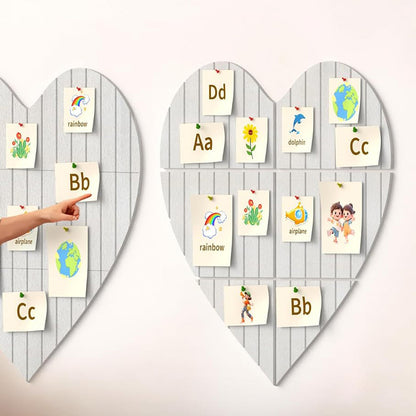 Heart Shaped Felt Photo Message Display Board - Light Grey