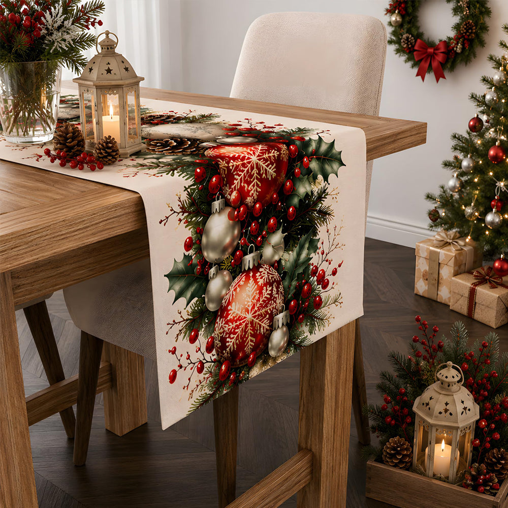 Christmas Snowflake Table Runner Wrinkle Resistant Holiday Table Runner - Berry