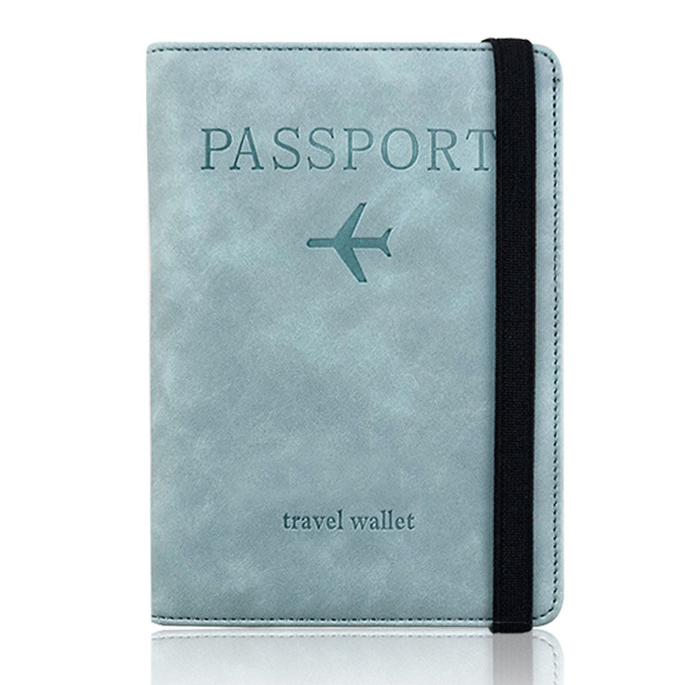RFID Blocking Passport Holder PU Leather Travel Wallet with Card Slots Sky Blue