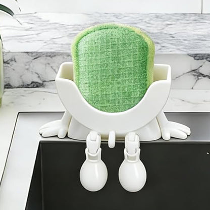 2Pcs Smiley Face Sponge Holder Sink Drain Rack for Sink Edge-white