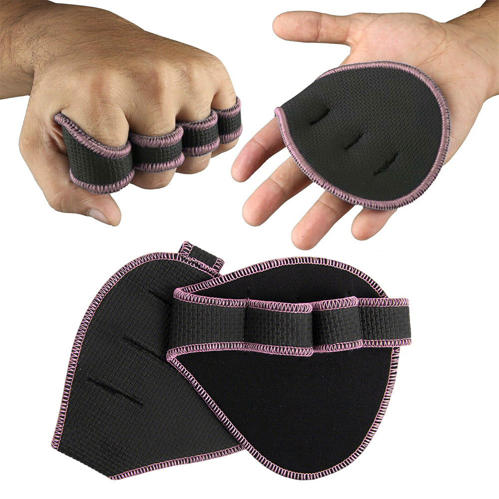 2Pcs Four Finger Gym Palm Grip Gloves Non Slip Weight Lifting Gloves-Pink