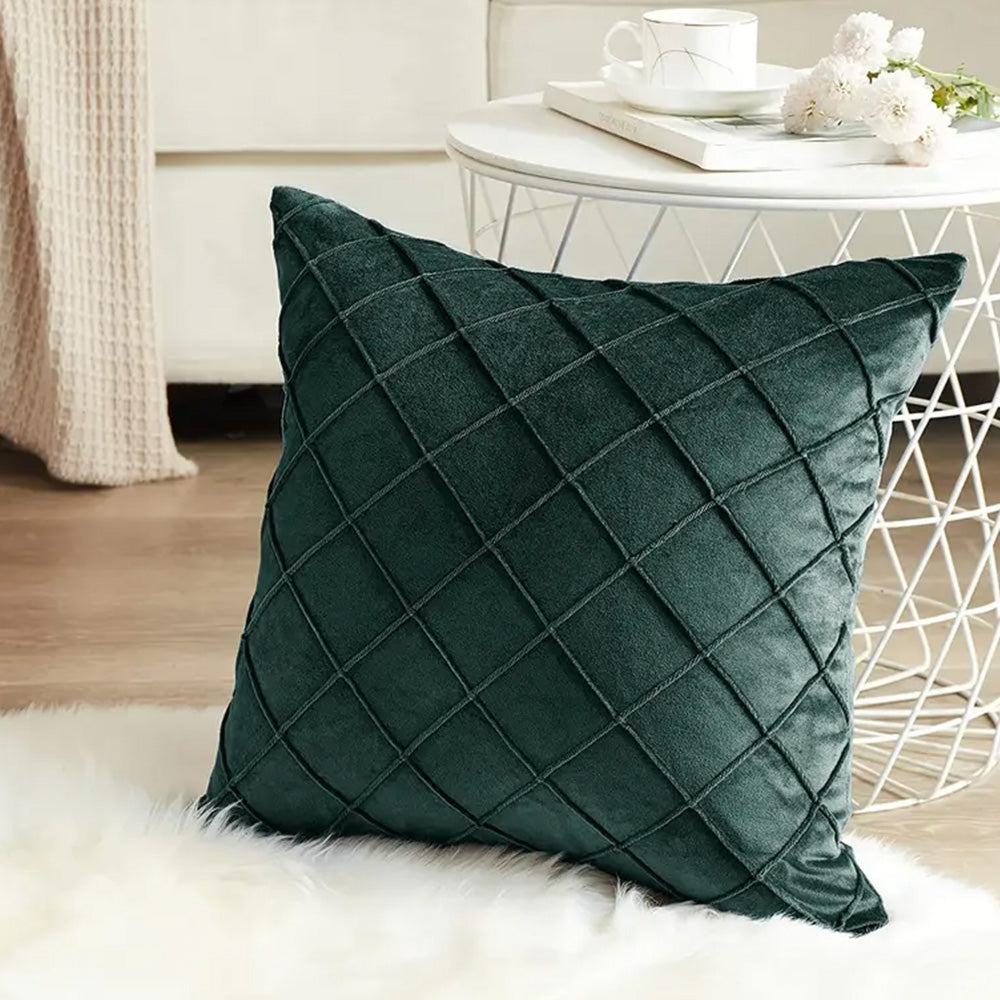 Velvet Rhombus Pleated Cushion Cover for Sofa Bedroom and Window Seat - Green