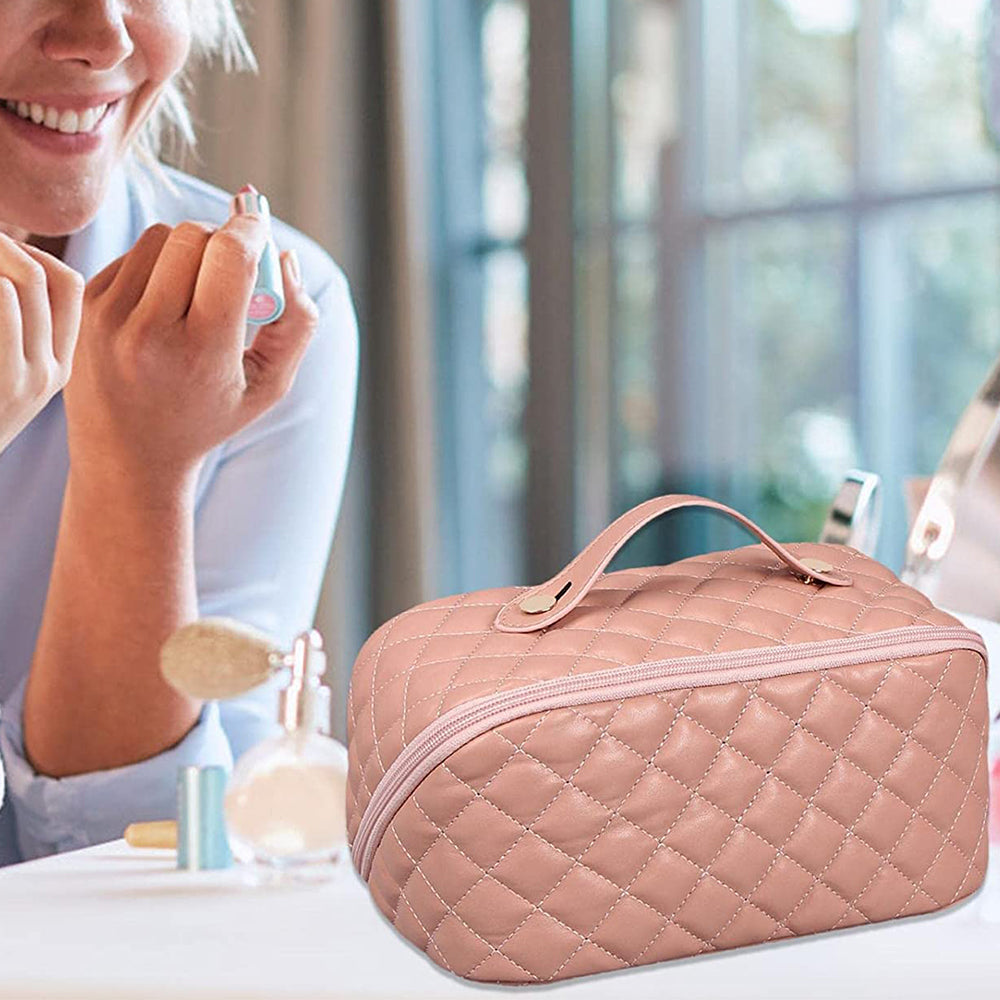 Women Cosmetic Bags Travel Cosmetic Bag For Women PU Leather Skincare Bags Toiletry Bag -Pink