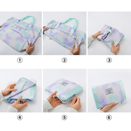Trendy Gradient Duffle Bag Expandable Overnight Bag Foldable Carry On Bag with Dry Wet Separation Pocket Black