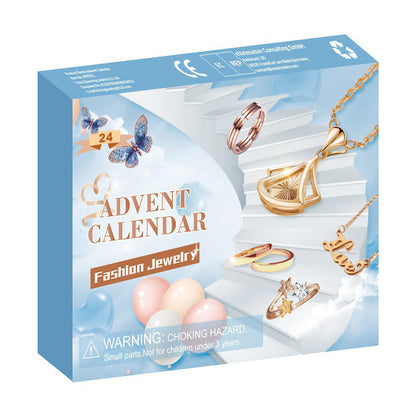 Christmas Jewelry Advent Calendar Set Earrings Rings Necklaces - Blue