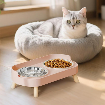 Elevated Double Stainless Steel Pet Food and Water Bowl Set-Pink