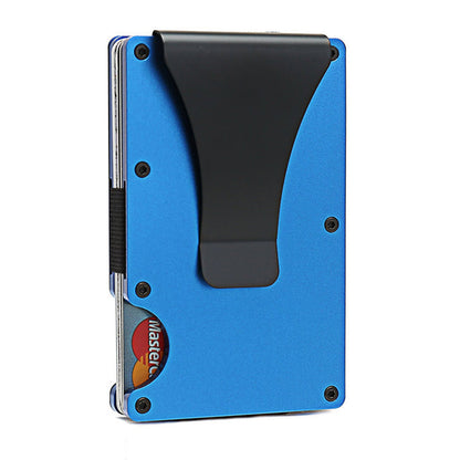 RFID Blocking Wallet Travel ID Card Holder with Metal Clip Blue