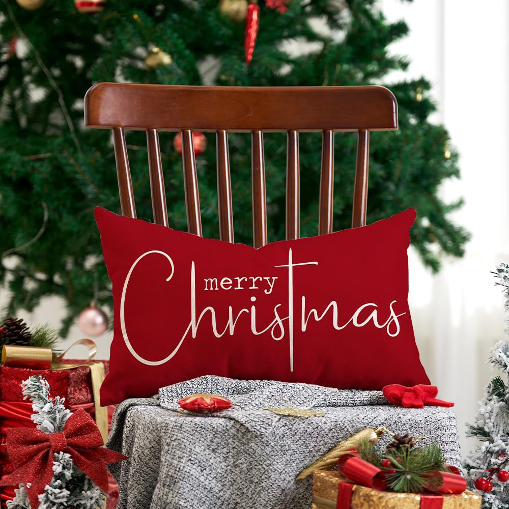 Merry Christmas Throw Pillowcase Rectangle Lumbar Cushion Cover for Winter Holidays Style 2