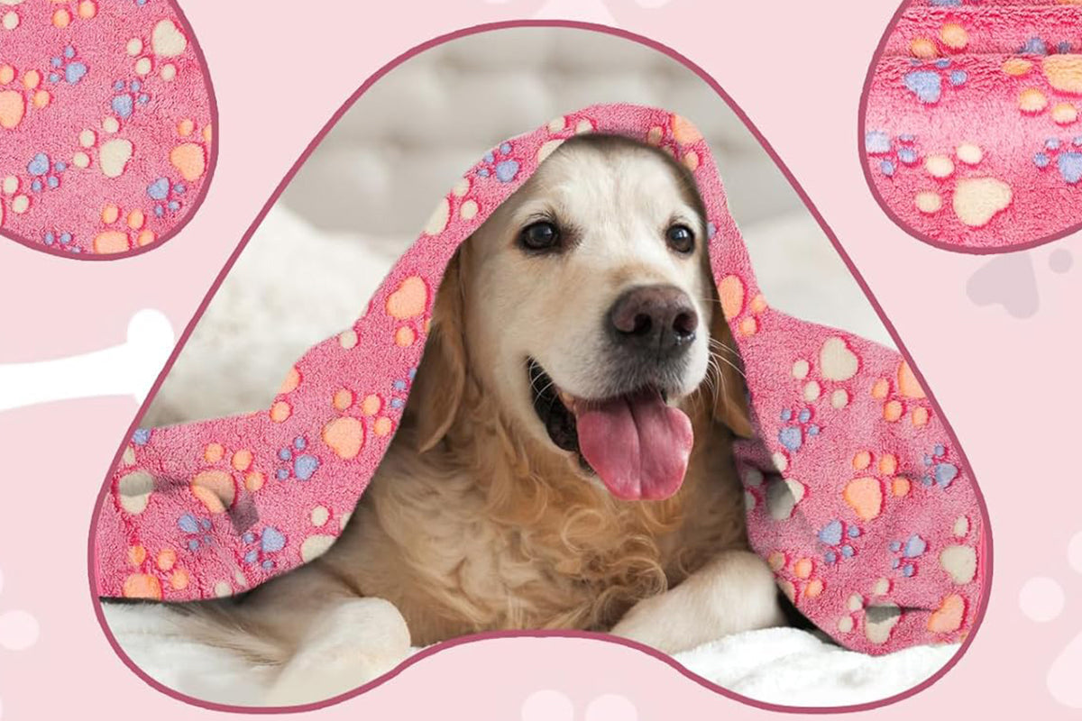 107x75cm Fluffy Fleece Dog Blanket Mat Paw Print Puppy Kitten Throw Blanket -Pink