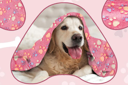 107x75cm Fluffy Fleece Dog Blanket Mat Paw Print Puppy Kitten Throw Blanket -Pink