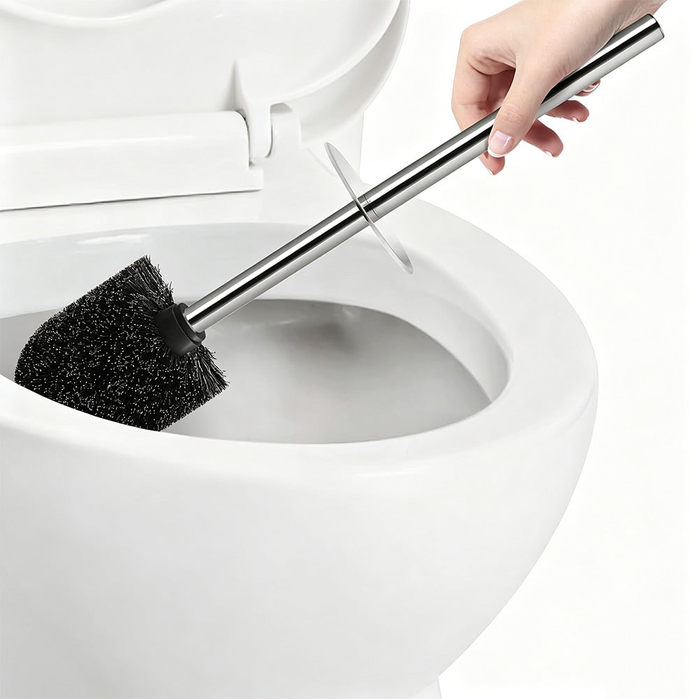 2 Pack Toilet Brush Set with Stainless Steel Handle and Holder - Black